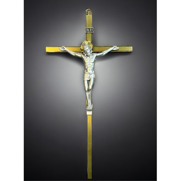 Rare Made In Italy Gold Color INRI Catholic Religion Jesus Crucifix Cross 11" - Picture 1 of 4